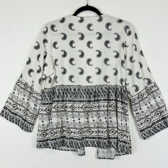 Indio Collective Womens Large Black White Paisley Boho Open Front Shirt Top - Picture 5 of 8